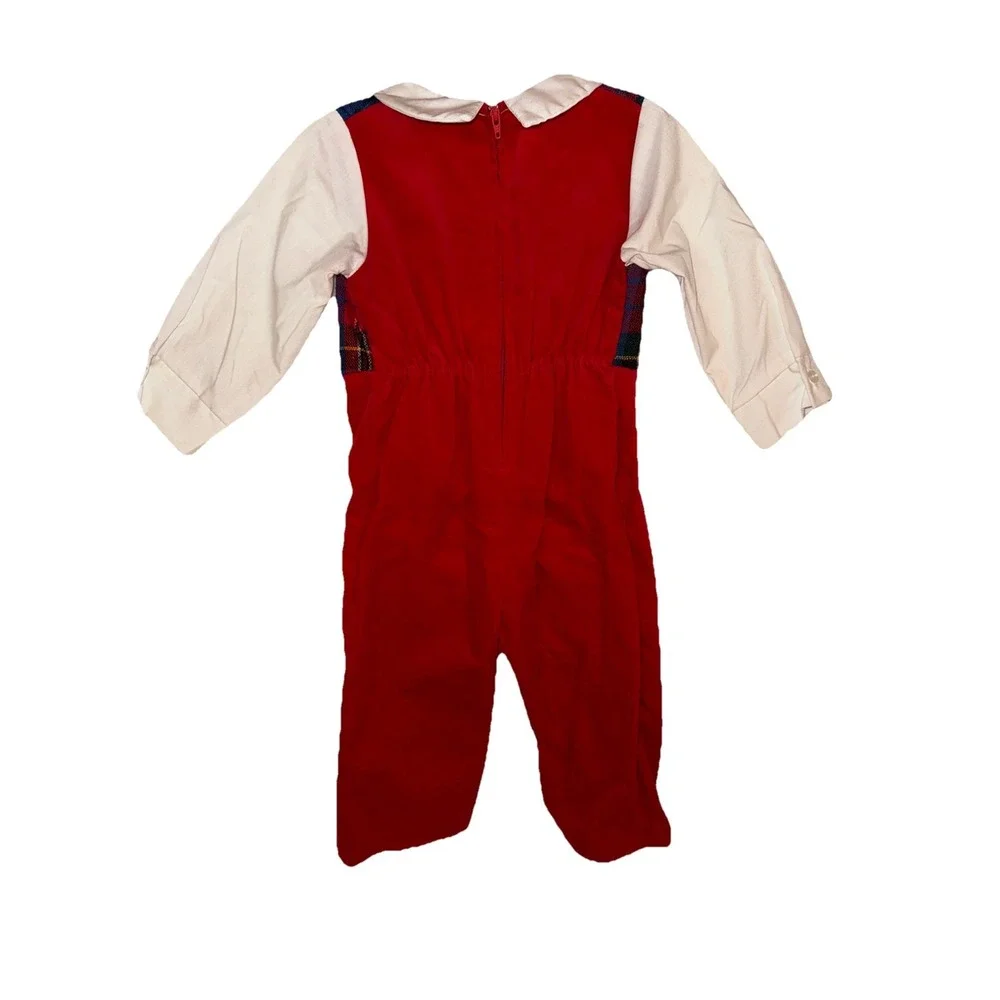 Vtg Little Goodies One Piece Baby Suit Vest Bow Tie Plaid Christmas Sz 18 M